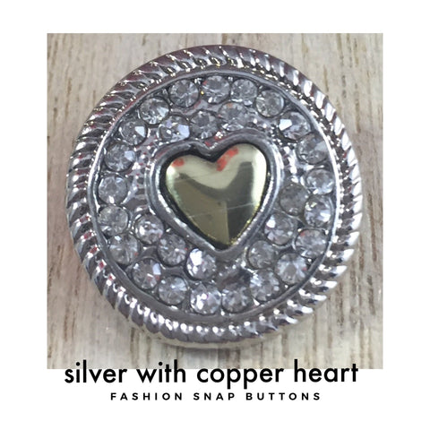 Silver and Copper Heart Fashion Snap Button