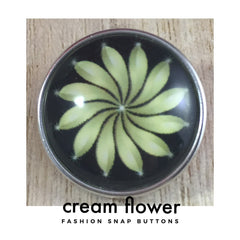 Cream Flower on Black Fashion Button Snap