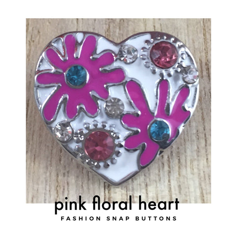 Pink Floral Heart Fashion Button Snap