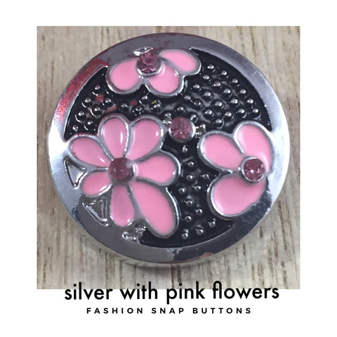 Antique Silver with Pink Coloured Flower Fashion Snap